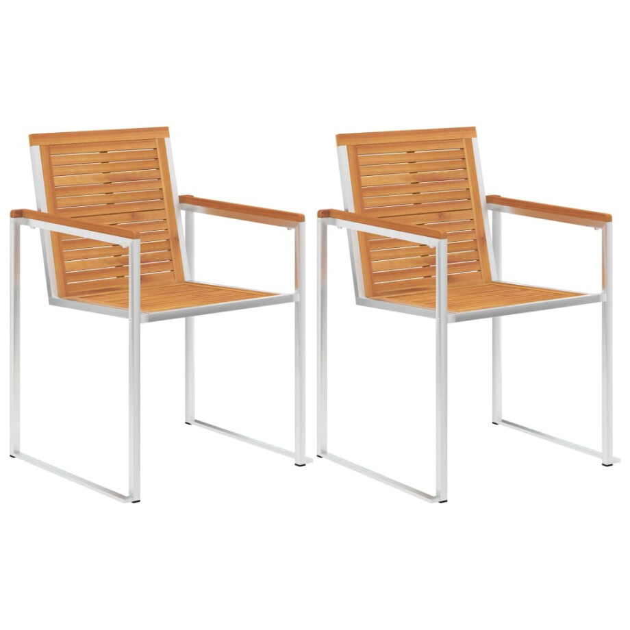 vidaXL Tuinstoelen 2 st massief acaciahout en roestvrij staal afbeelding 1