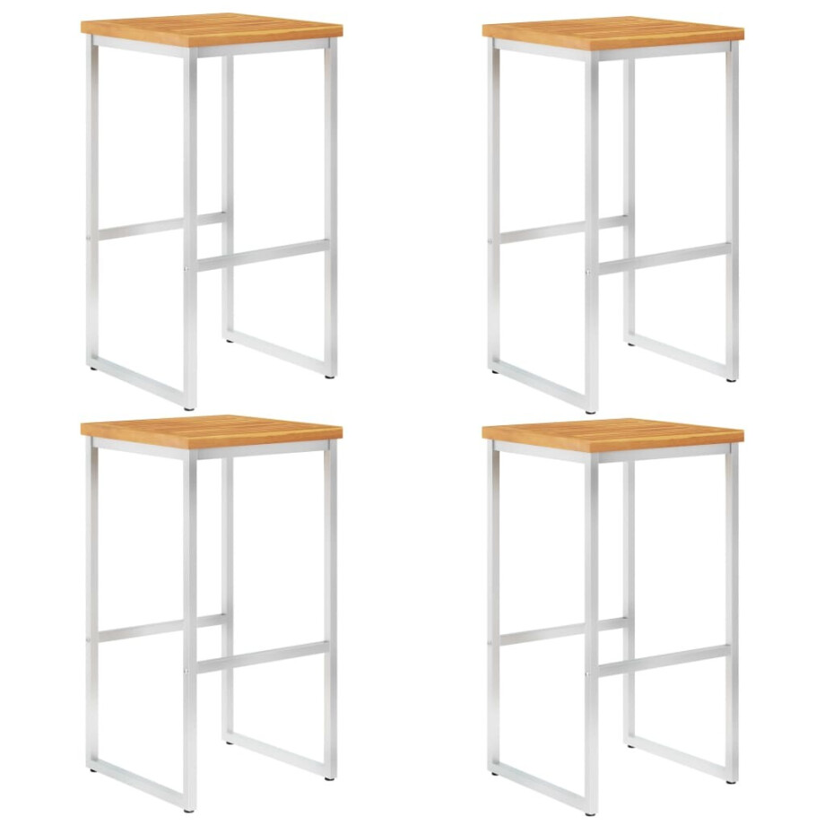 vidaXL Barstoelen 4 st massief acaciahout en roestvrij staal afbeelding 1