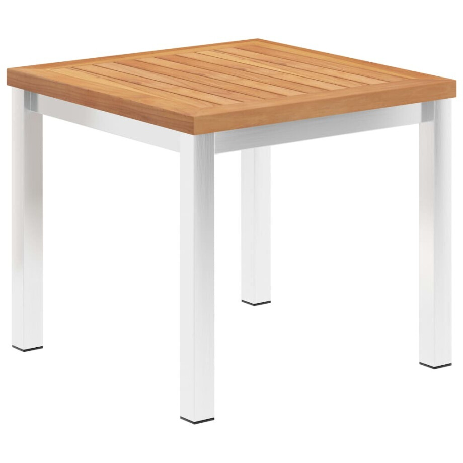 vidaXL Tuinbijzettafel 45x45x38 cm massief teakhout en roestvrij staal afbeelding 1