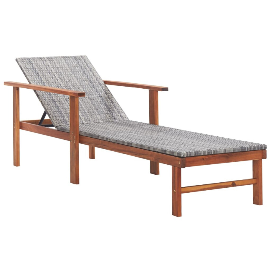 vidaXL Ligbed poly rattan en massief acaciahout grijs afbeelding 1