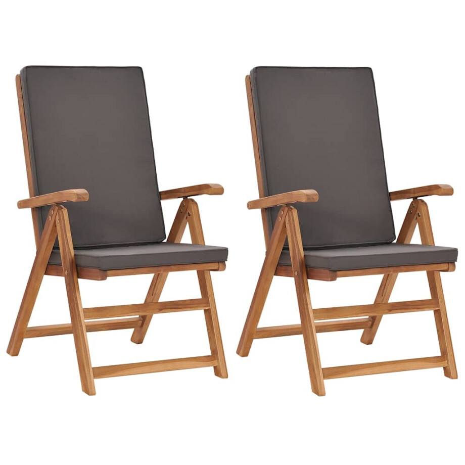 vidaXL Tuinstoelen 2 st verstelbaar kussens verstelbaar teakhout grijs vidaXL Tuinstoelen 2 st verstelbaar kussens verstelbaar teakhout grijs afbeelding 1