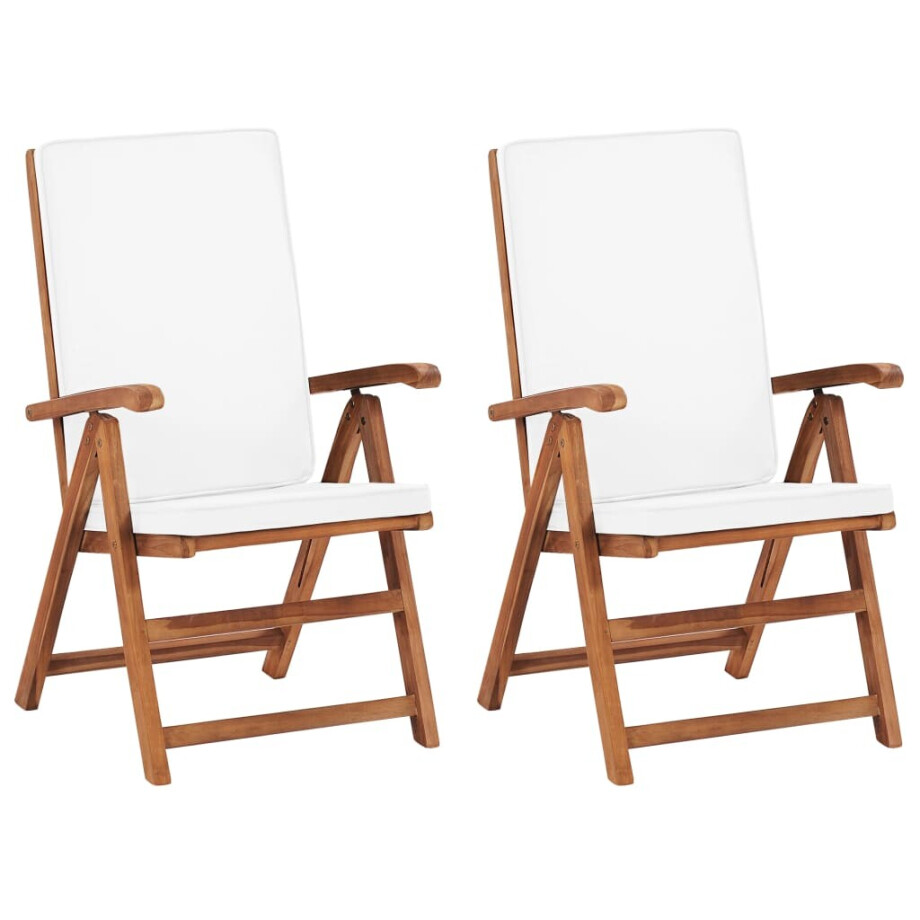 vidaXL Tuinstoelen 2 st verstelbaar met kussens massief teakhout crème afbeelding 1