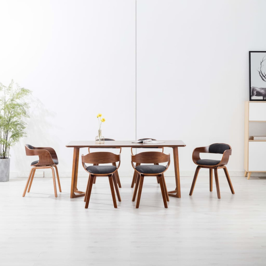 vidaXL Eetkamerstoelen 6 st stof en gebogen hout donkergrijs afbeelding 1