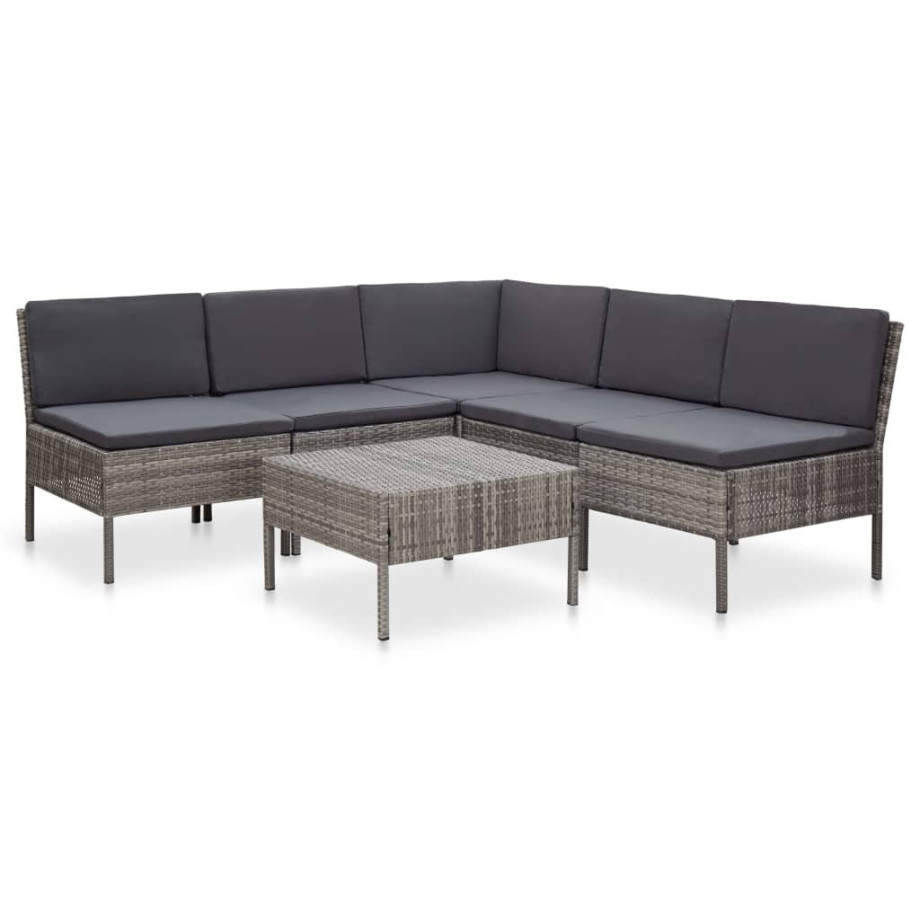 vidaXL 6-delige Loungeset met kussens poly rattan grijs afbeelding 1