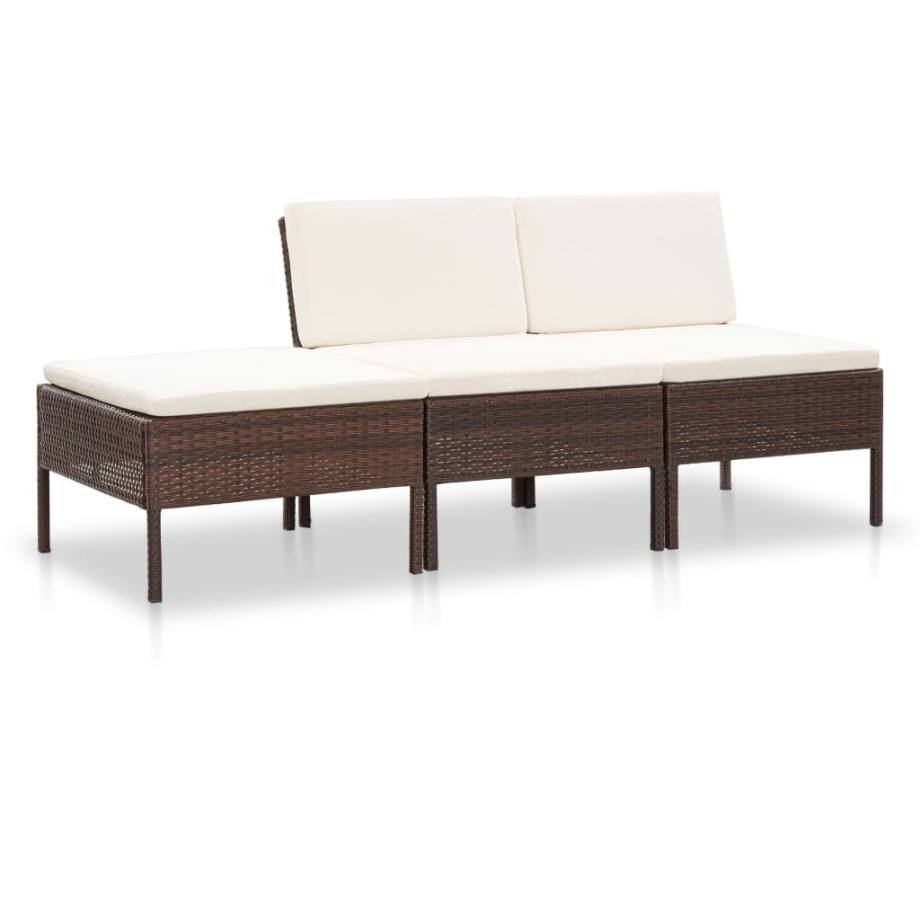 vidaXL 3-delige Loungeset met kussens poly rattan bruin afbeelding 1