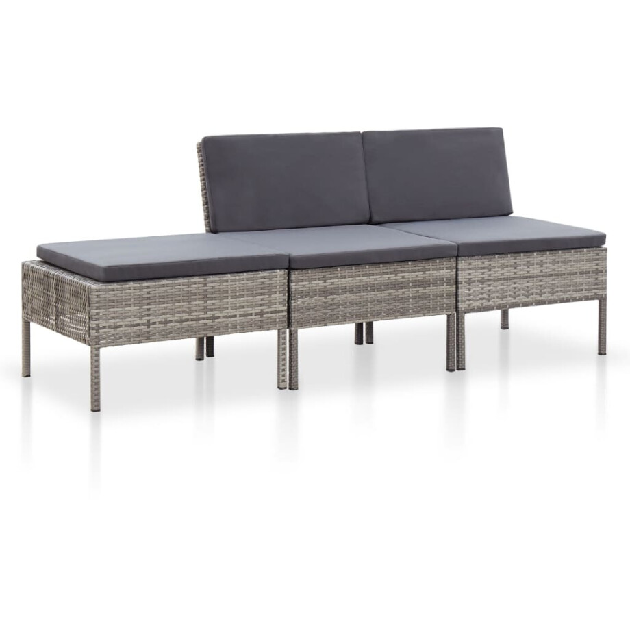 vidaXL 3-delige Loungeset met kussens poly rattan grijs afbeelding 1