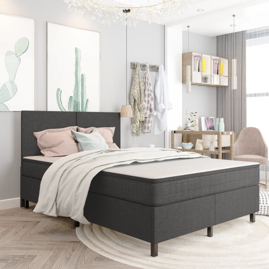 vidaXL Boxspringframe stof grijs 180x200 cm afbeelding 1