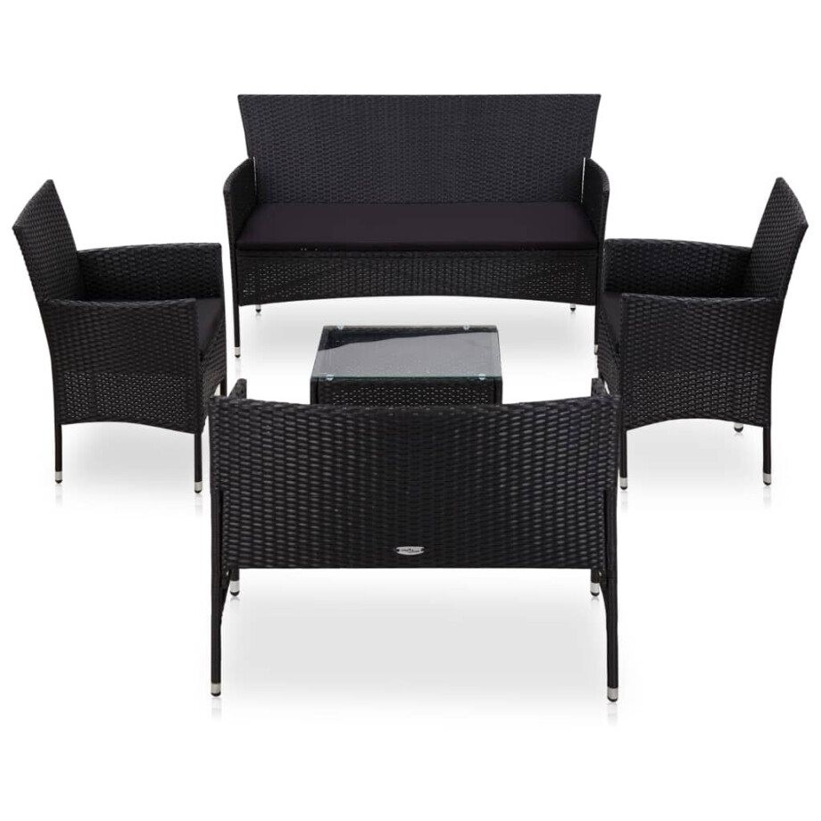 vidaXL 5-delige Loungeset met kussens poly rattan zwart afbeelding 1
