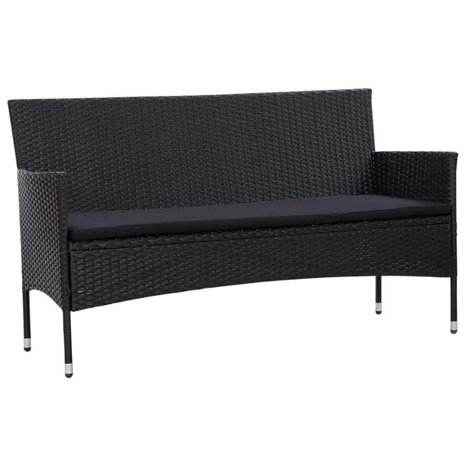 vidaXL Tuinbank 3-zits met kussens poly rattan zwart vidaXL Tuinbank 3-zits met kussens poly rattan zwart afbeelding 1