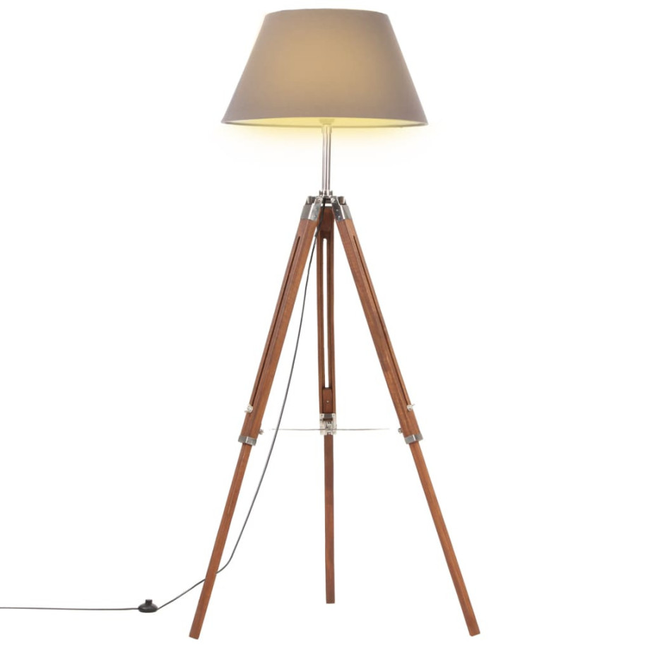 vidaXL Vloerlamp driepoot 141 cm massief teakhout honingbruin en grijs afbeelding 1