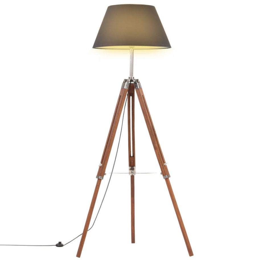 vidaXL Vloerlamp driepoot 141 cm massief teakhout honingbruin en zwart afbeelding 1