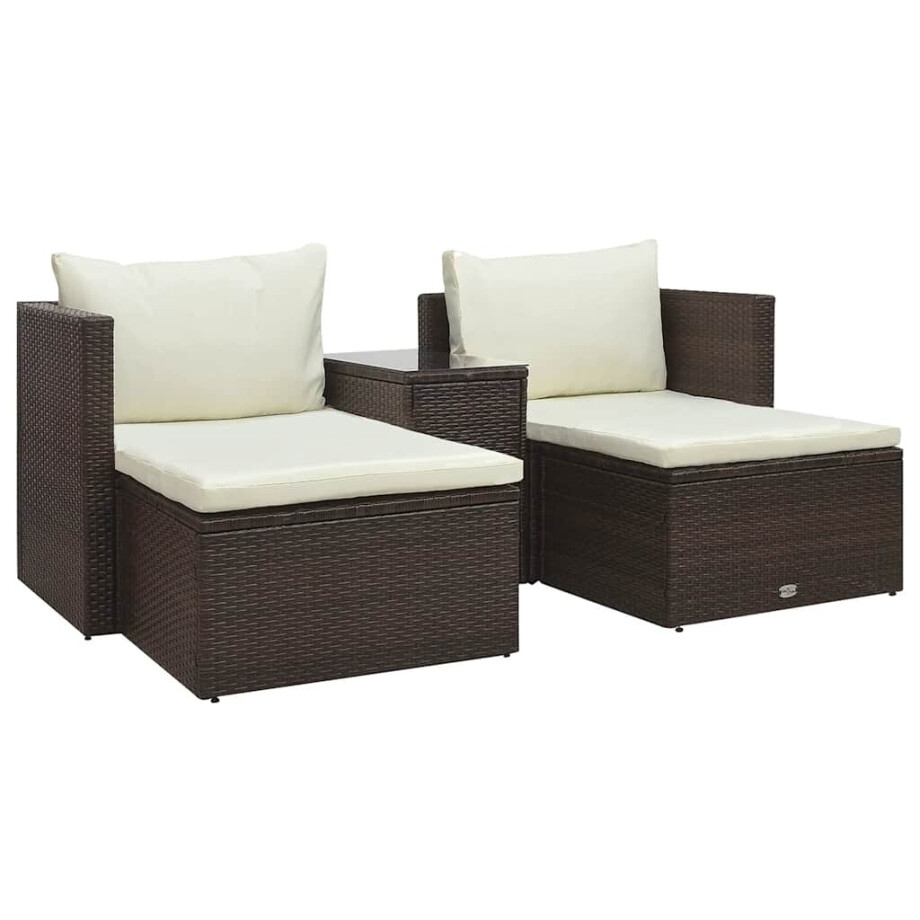 vidaXL 5-delige Loungeset met kussens poly rattan bruin vidaXL 5-delige Loungeset met kussens poly rattan bruin afbeelding 1