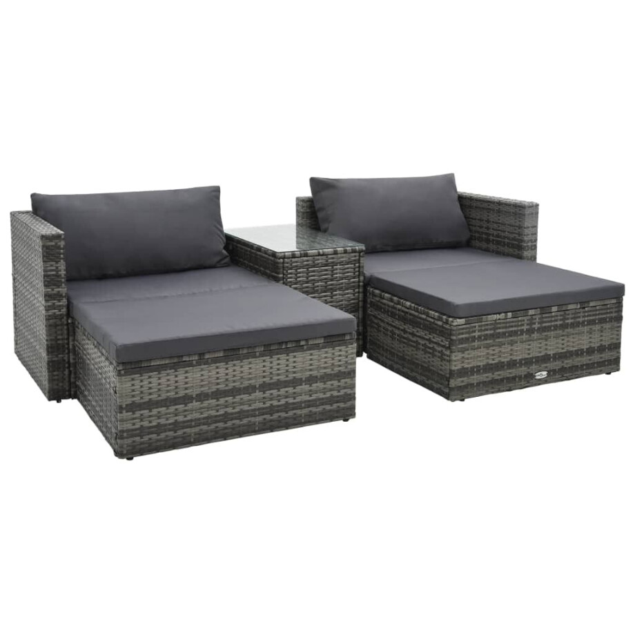 vidaXL 5-delige Loungeset met kussens poly rattan grijs afbeelding 1