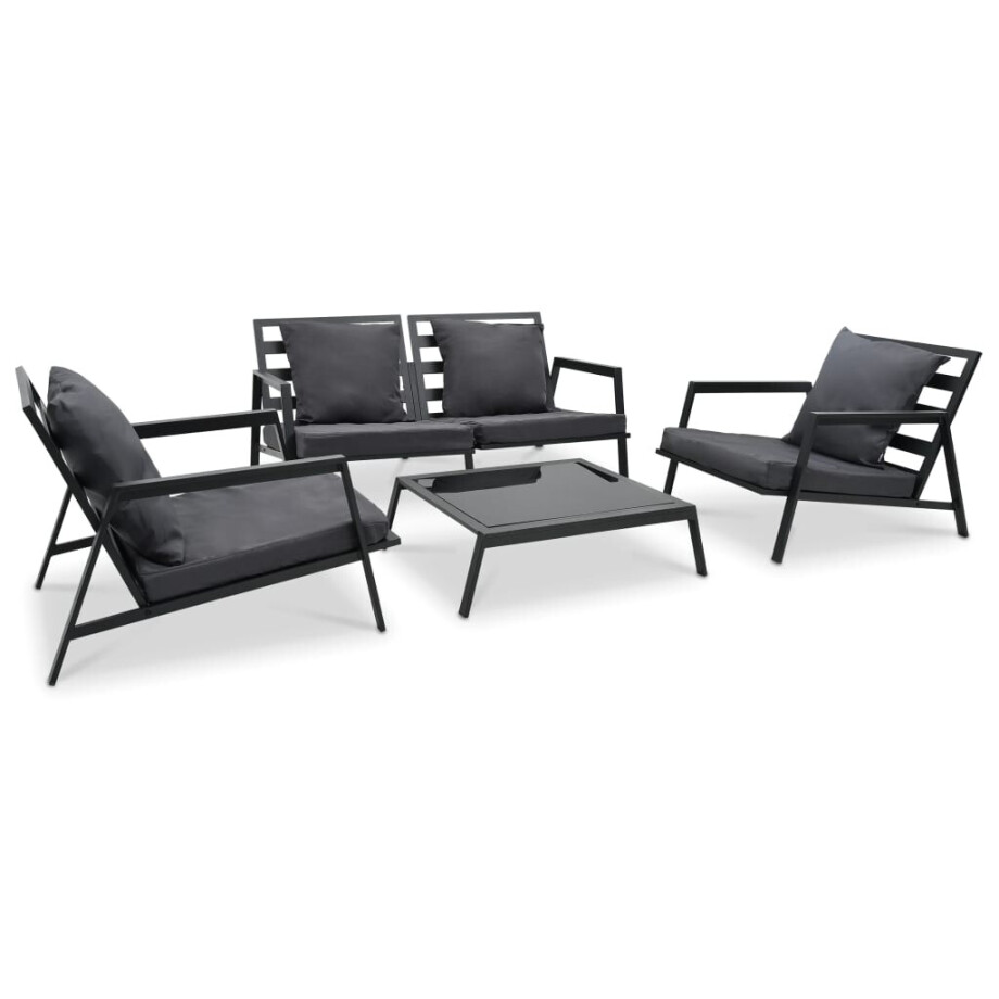 vidaXL 4-delige Loungeset met kussens aluminium donkergrijs afbeelding 1