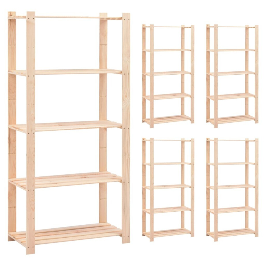 vidaXL Opbergrekken 5-laags 5 st 80x38x170 cm grenenhout 250 kg vidaXL Opbergrekken 5-laags 5 st 80x38x170 cm grenenhout 250 kg afbeelding 1