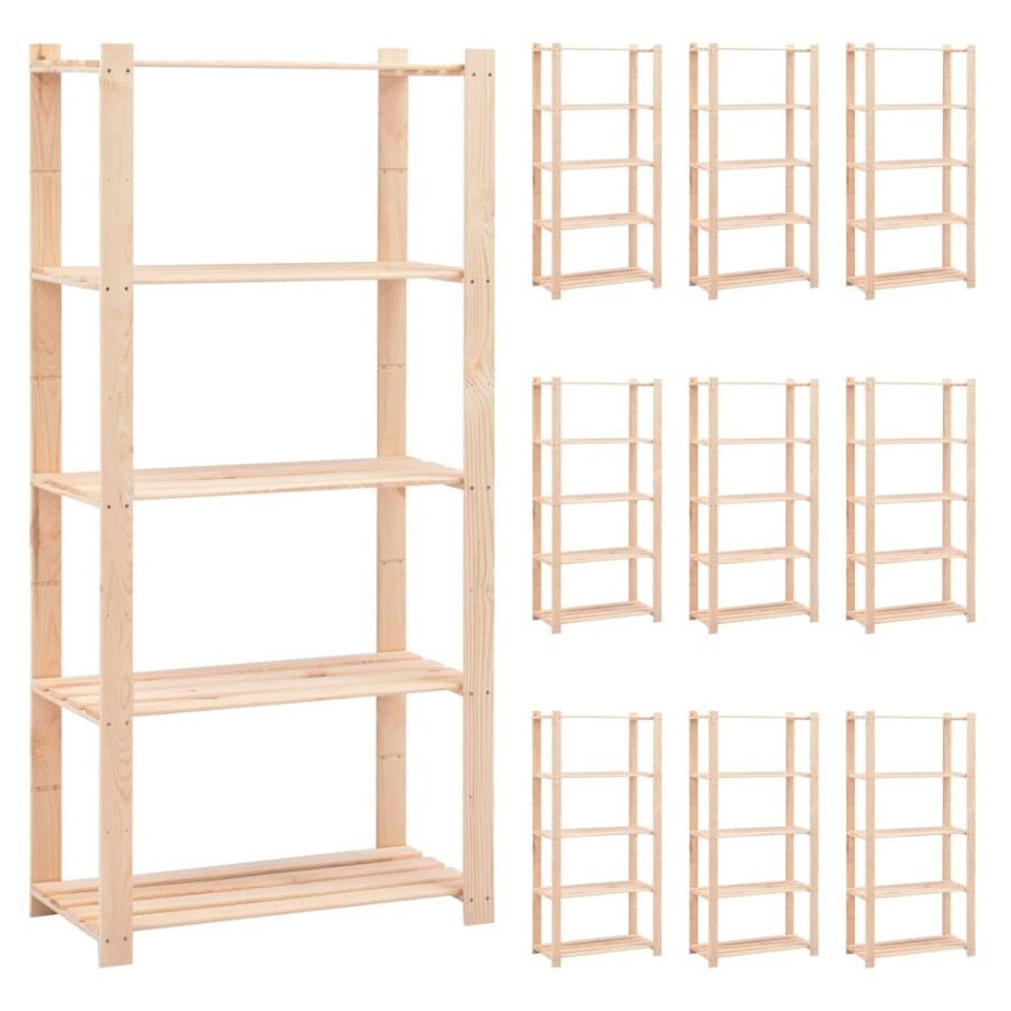 vidaXL Opbergrekken 5-laags 10 st 80x38x170 cm grenenhout 250 kg vidaXL Opbergrekken 5-laags 10 st 80x38x170 cm grenenhout 250 kg afbeelding 1