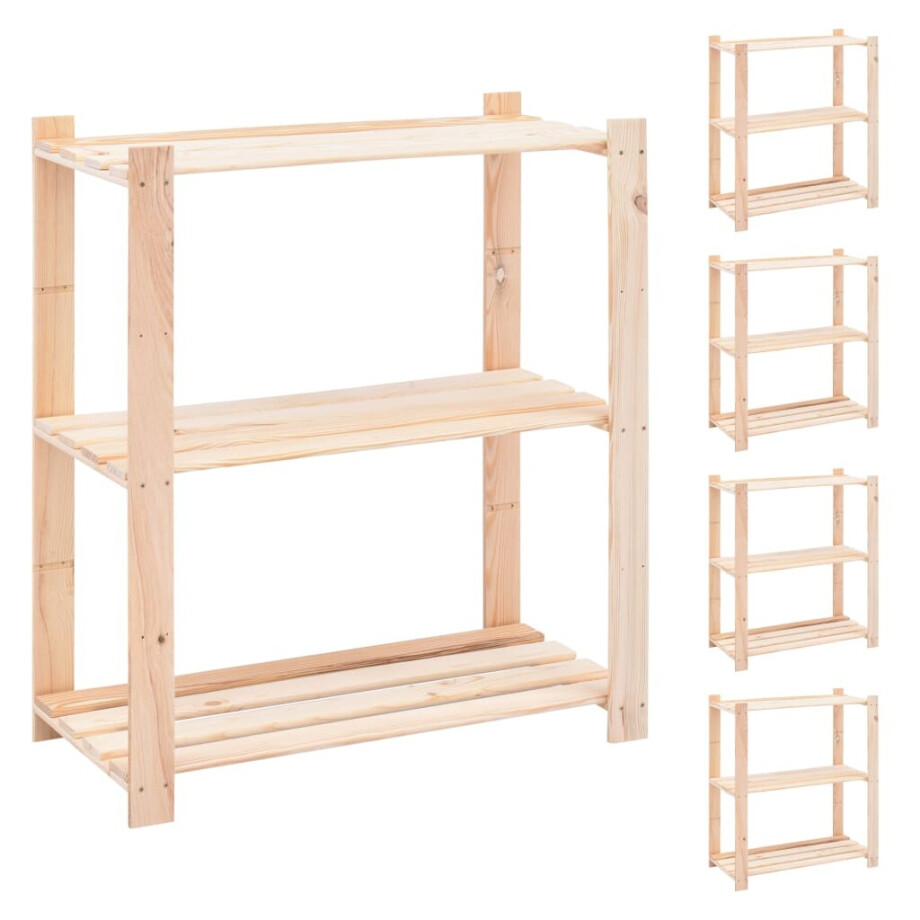 vidaXL Opbergrekken 3-laags 5 st 150 kg 80x38x90 cm massief grenenhout vidaXL Opbergrekken 3-laags 5 st 150 kg 80x38x90 cm massief grenenhout afbeelding 1