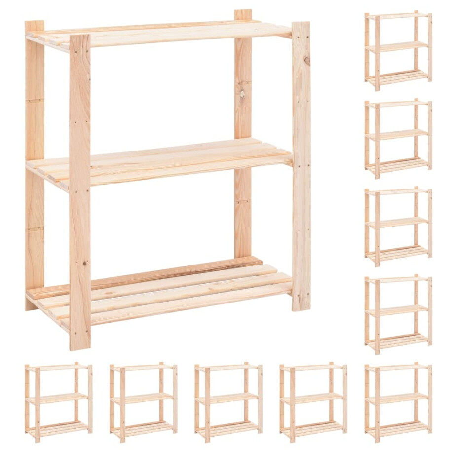 vidaXL Opbergrekken 3-laags 10 st 80x38x90 cm grenenhout 150 kg vidaXL Opbergrekken 3-laags 10 st 80x38x90 cm grenenhout 150 kg afbeelding 1