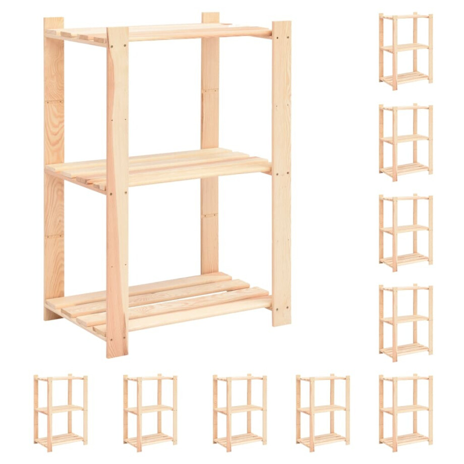 vidaXL Opbergrekken 3-laags 10 st 60x38x90 cm grenenhout 150 kg vidaXL Opbergrekken 3-laags 10 st 60x38x90 cm grenenhout 150 kg afbeelding 1
