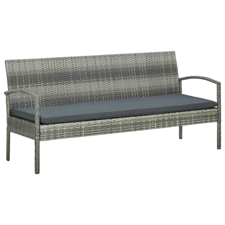 vidaXL Tuinbank 3-zits met kussen poly rattan grijs afbeelding 1