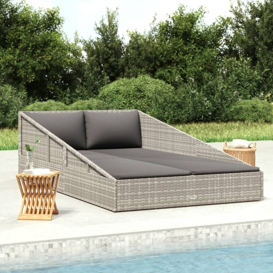 vidaXL Tuinbed 110x200 cm poly rattan grijs afbeelding 1
