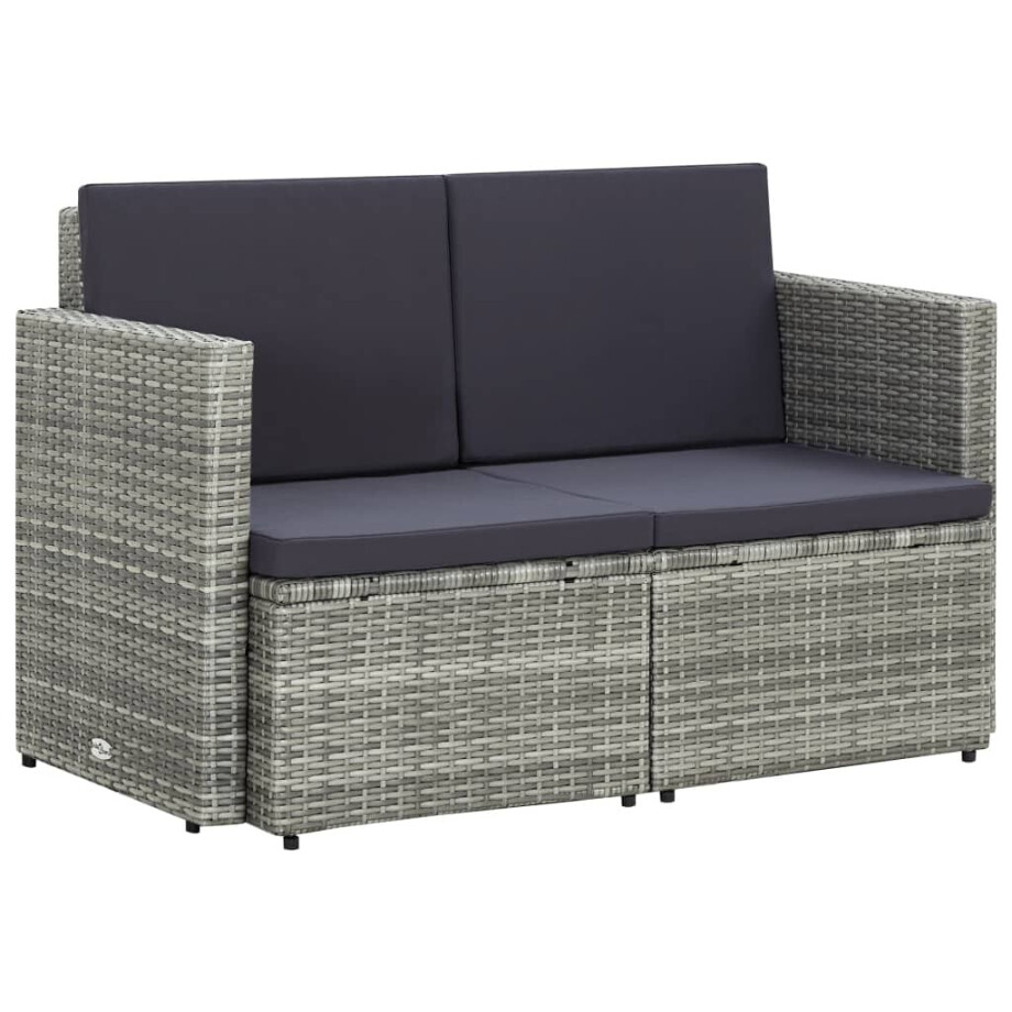 vidaXL Tuinbank 2-zits met kussens poly rattan grijs vidaXL Tuinbank 2-zits met kussens poly rattan grijs afbeelding 1