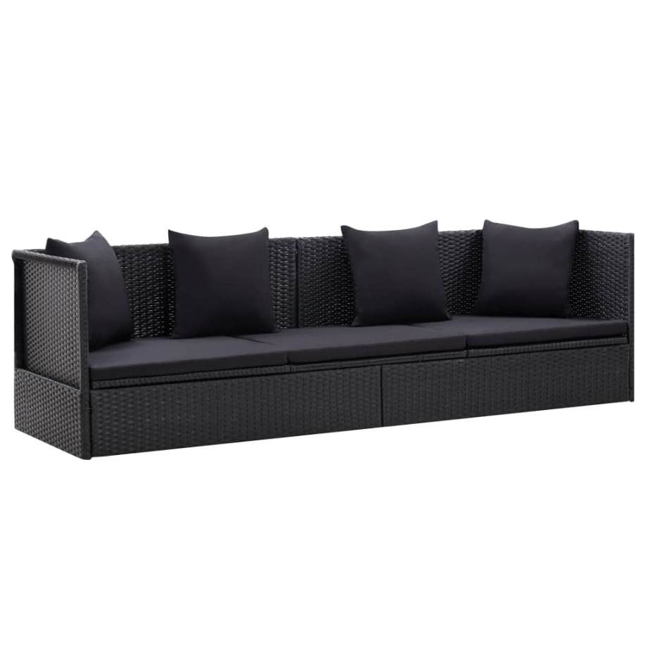 vidaXL Tuinbed met kussens poly rattan zwart afbeelding 1