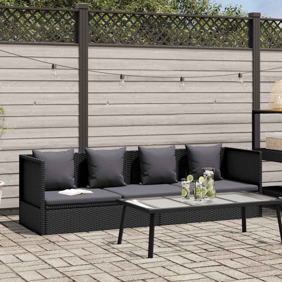 vidaXL Tuinbed met kussens poly rattan zwart afbeelding 1