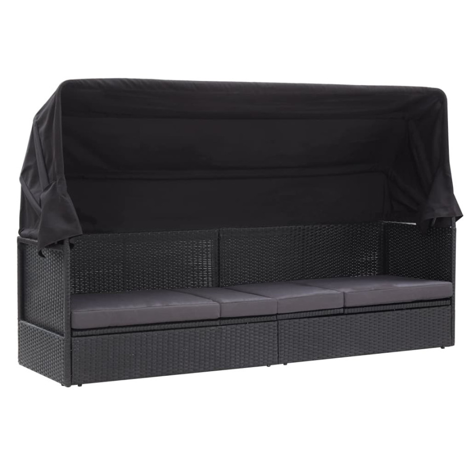 vidaXL Loungebank met luifel poly rattan zwart afbeelding 1