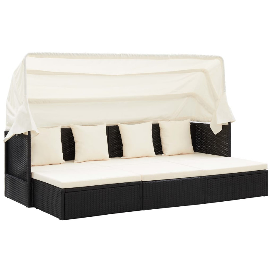 vidaXL Tuinbed met luifel poly rattan zwart afbeelding 1