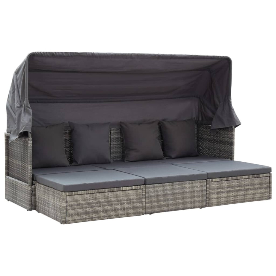 vidaXL Tuinbed met luifel poly rattan gemengd grijs afbeelding 1