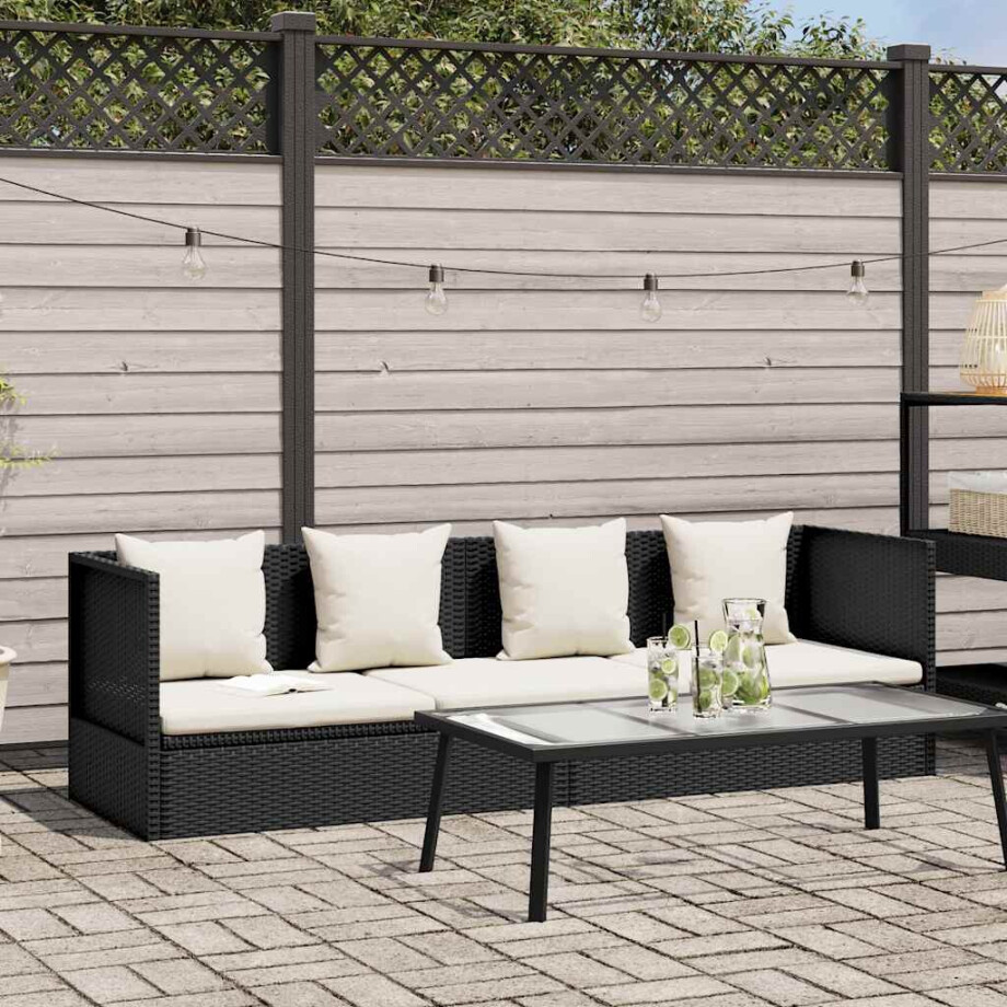 vidaXL Tuinbed met kussens poly rattan zwart vidaXL Tuinbed met kussens poly rattan zwart afbeelding 1