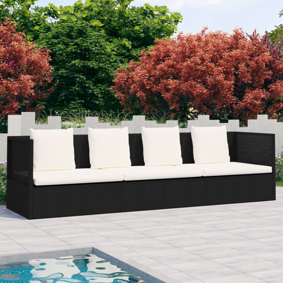 vidaXL Tuinbed met kussens poly rattan zwart afbeelding 1