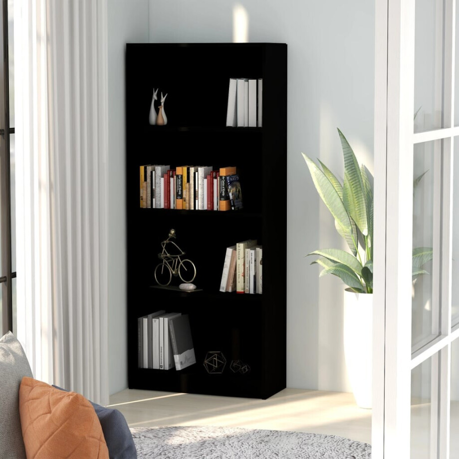 vidaXL Boekenkast met 4 schappen 60x24x142 cm bewerkt hout zwart vidaXL Boekenkast met 4 schappen 60x24x142 cm bewerkt hout zwart afbeelding 1