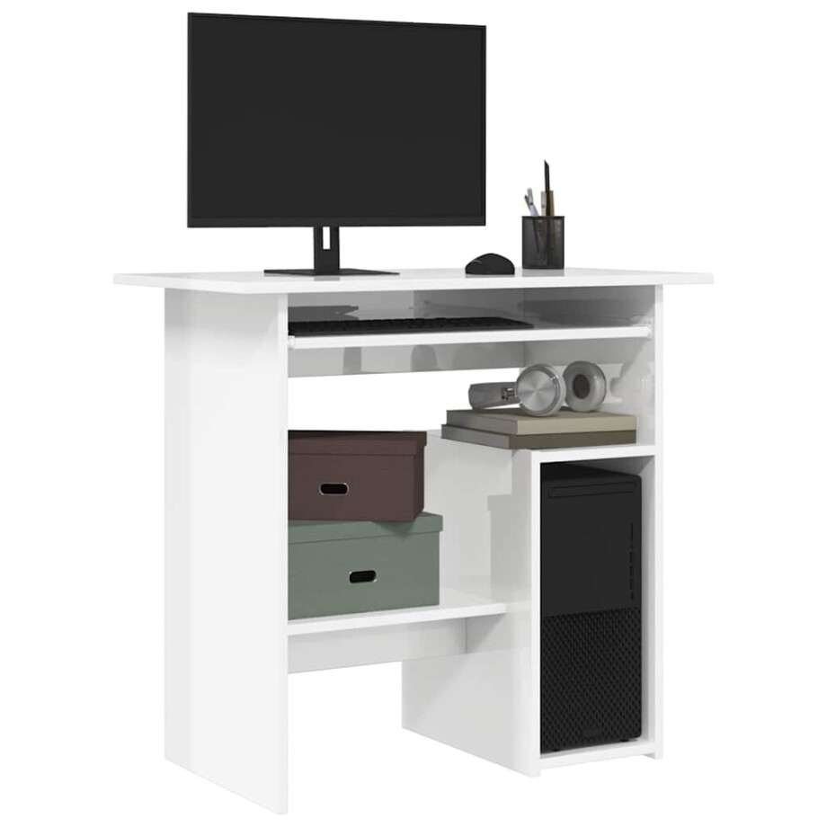 vidaXL Bureau 80x45x74 cm bewerkt hout hoogglans wit afbeelding 1