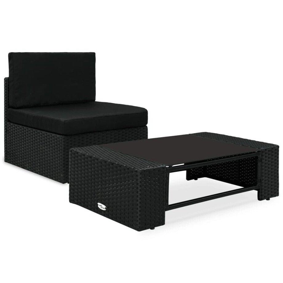 vidaXL 2-delige Loungeset poly rattan zwart afbeelding 1