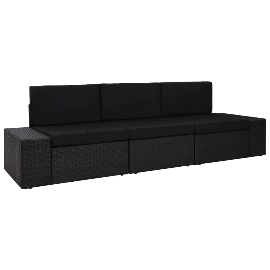 vidaXL Driezitsbank sectioneel poly rattan zwart vidaXL Driezitsbank sectioneel poly rattan zwart afbeelding 1