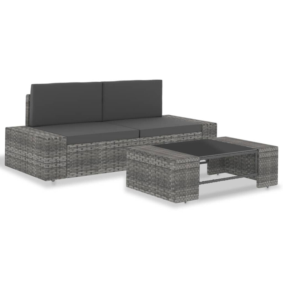 vidaXL 3-delige Loungeset poly rattan grijs afbeelding 1