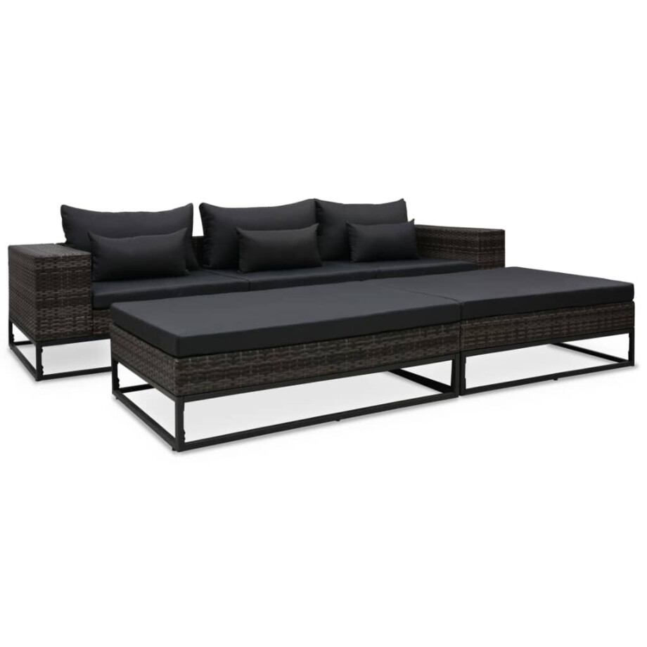 vidaXL 5-delige Loungeset met kussens poly rattan grijs afbeelding 1