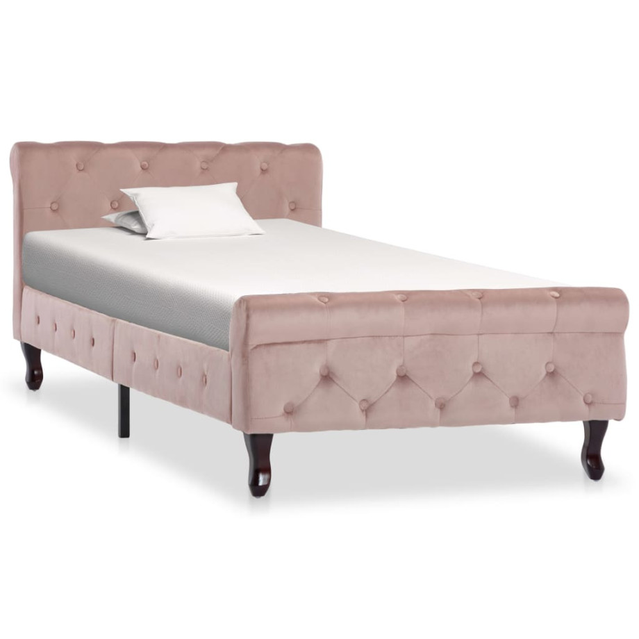 vidaXL Bedframe fluweel roze 90x200 cm afbeelding 1