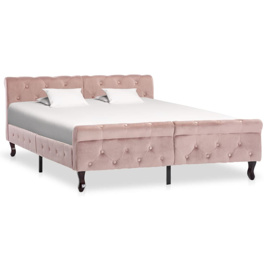 vidaXL Bedframe fluweel roze 140x200 cm vidaXL Bedframe fluweel roze 140x200 cm afbeelding 1