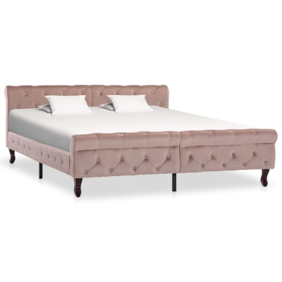 vidaXL Bedframe fluweel roze 160x200 cm afbeelding 1