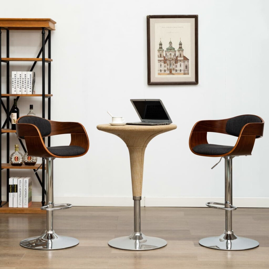 vidaXL Barstoelen 2 st gebogen hout en stof grijs afbeelding 1