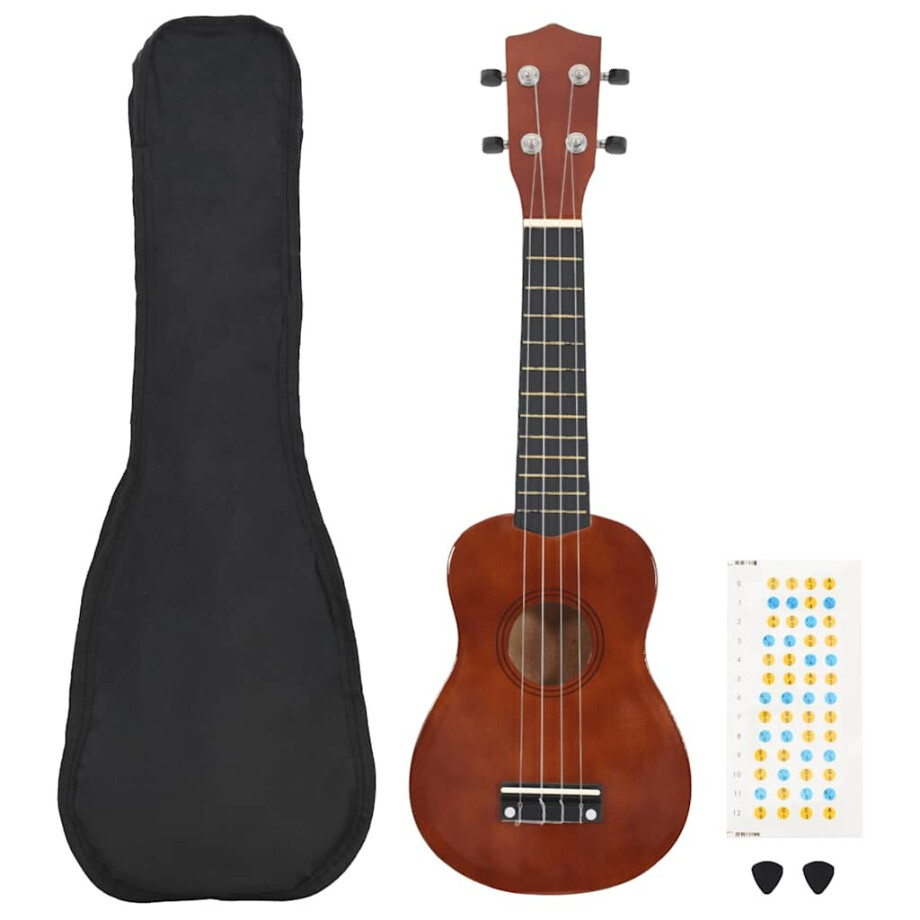 vidaXL Ukuleleset met tas voor kinderen sopraan 23'' donkerhoutkleurig vidaXL Ukuleleset met tas voor kinderen sopraan 23'' donkerhoutkleurig afbeelding 1