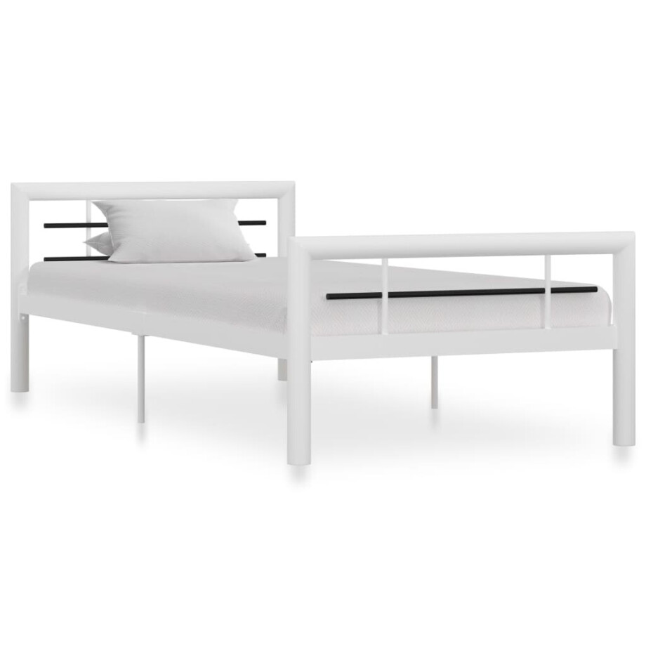 vidaXL Bedframe metaal wit en zwart 90x200 cm afbeelding 1