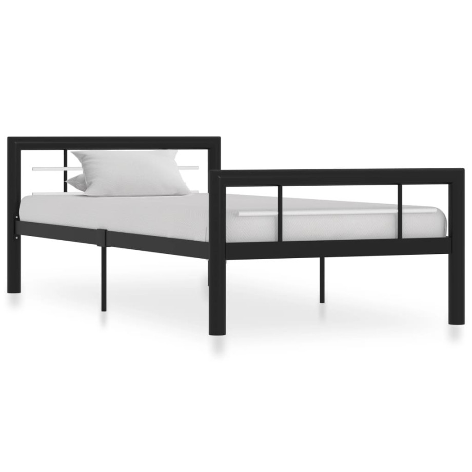 vidaXL Bedframe metaal zwart en wit 90x200 cm afbeelding 1