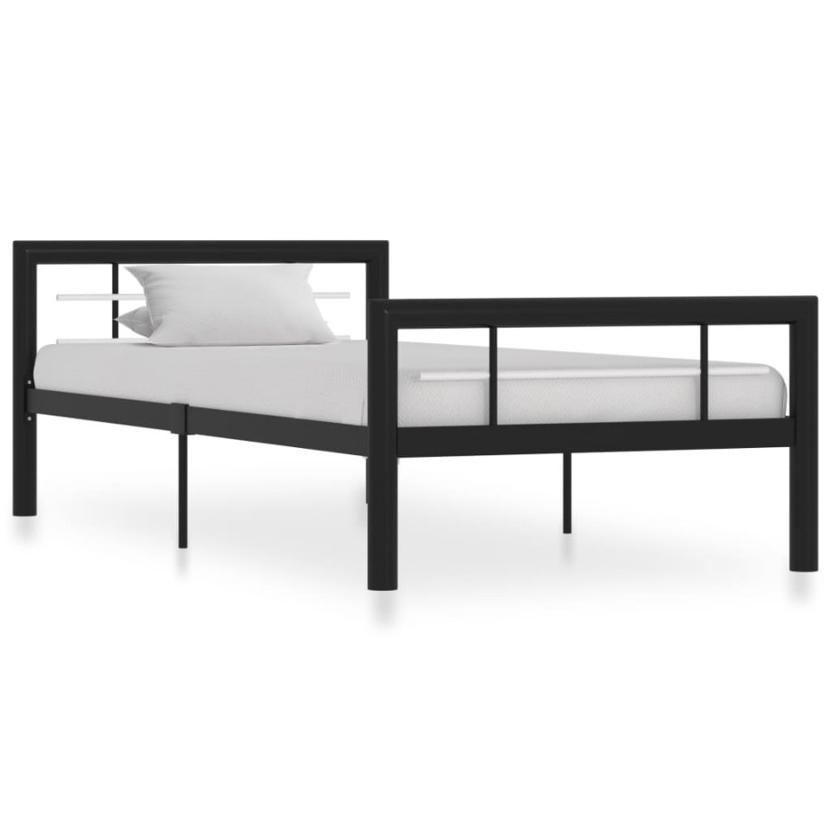 vidaXL Bedframe metaal zwart en wit 100x200 cm afbeelding 1