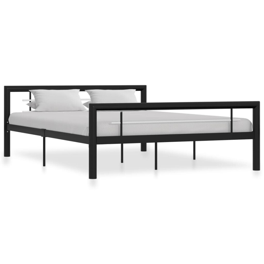 vidaXL Bedframe metaal zwart en wit 160x200 cm afbeelding 1