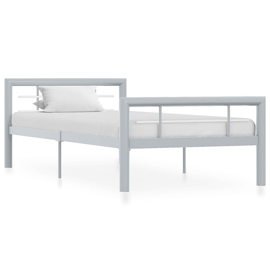 vidaXL Bedframe metaal grijs en wit 90x200 cm afbeelding 1