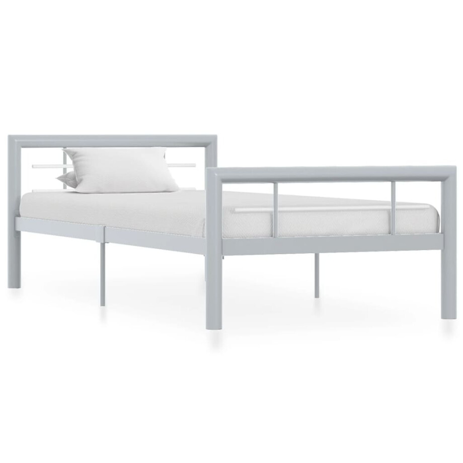 vidaXL Bedframe metaal grijs en wit 100x200 cm afbeelding 1